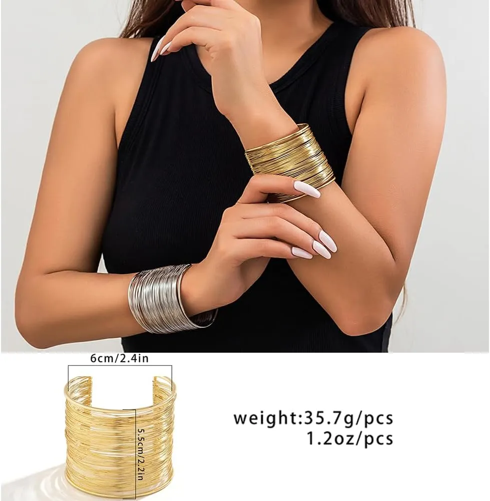 Salircon 3PCS Chunky Gold Cuff Bracelets for Women Gold Statement Bangle Bracelets Set Arm Cuff Upper Arm Punk Jewelry