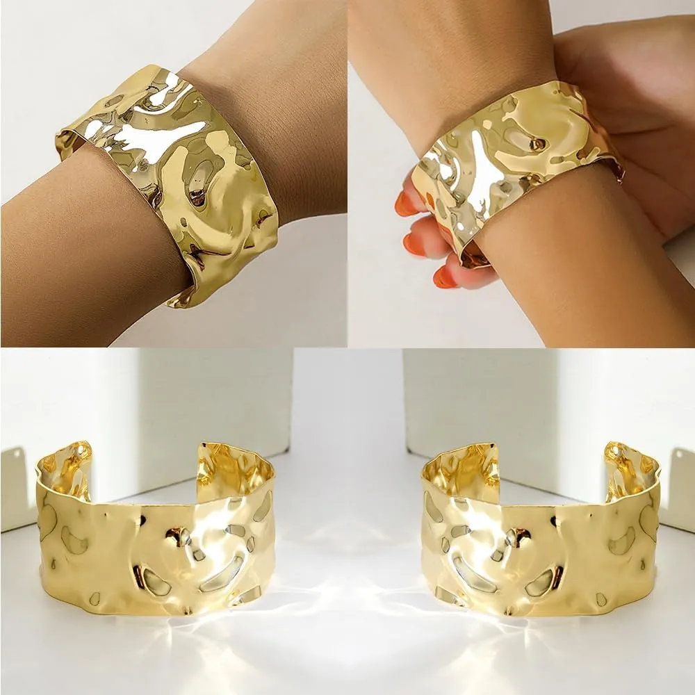 Salircon 3PCS Chunky Gold Cuff Bracelets for Women Gold Statement Bangle Bracelets Set Arm Cuff Upper Arm Punk Jewelry