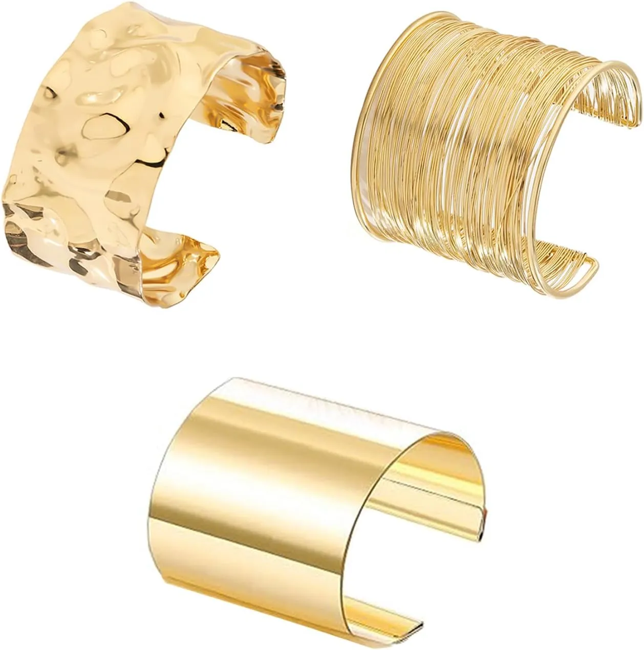 Salircon 3PCS Chunky Gold Cuff Bracelets for Women Gold Statement Bangle Bracelets Set Arm Cuff Upper Arm Punk Jewelry