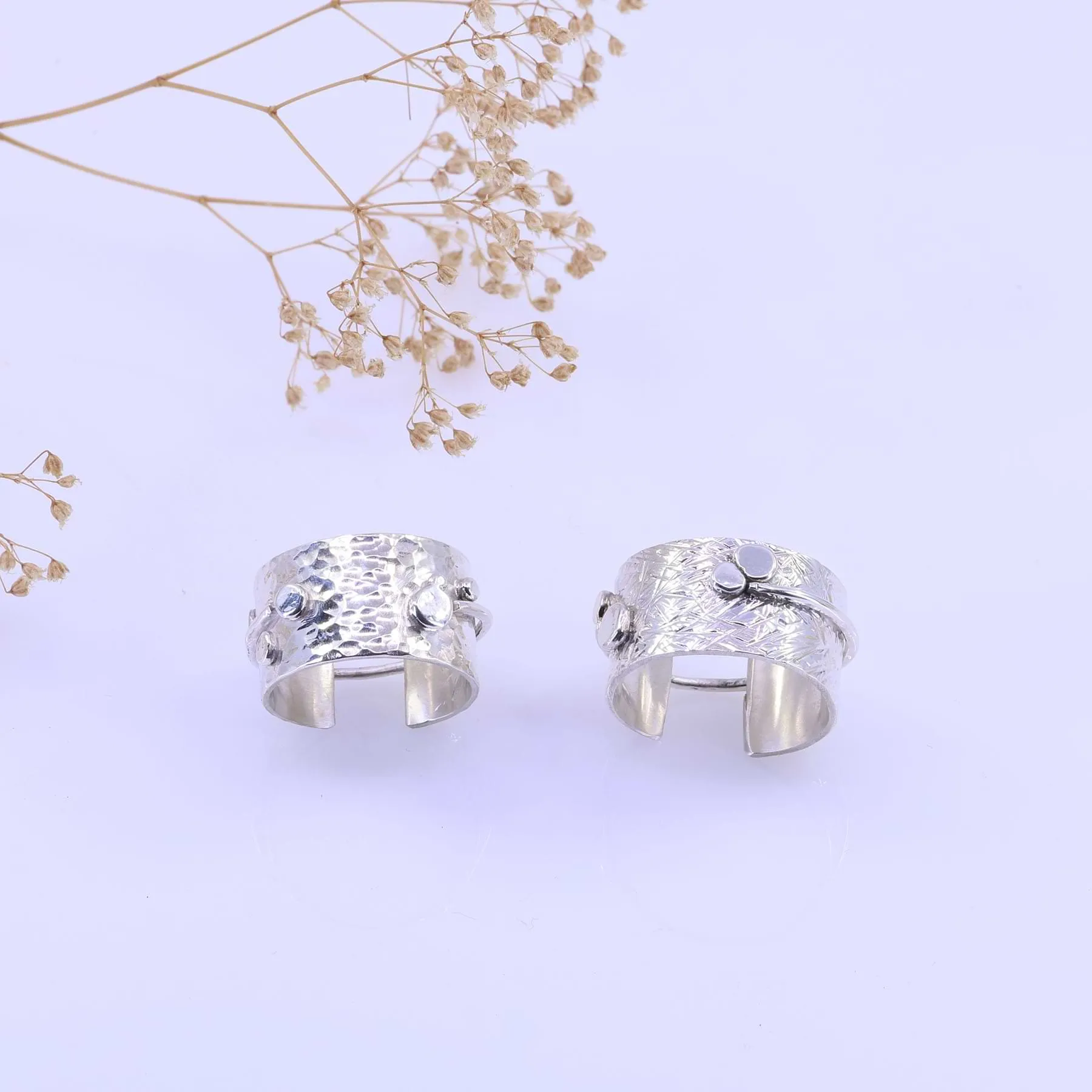 Scribbles and Dots - Wide Band Textured Argentium Silver Ring