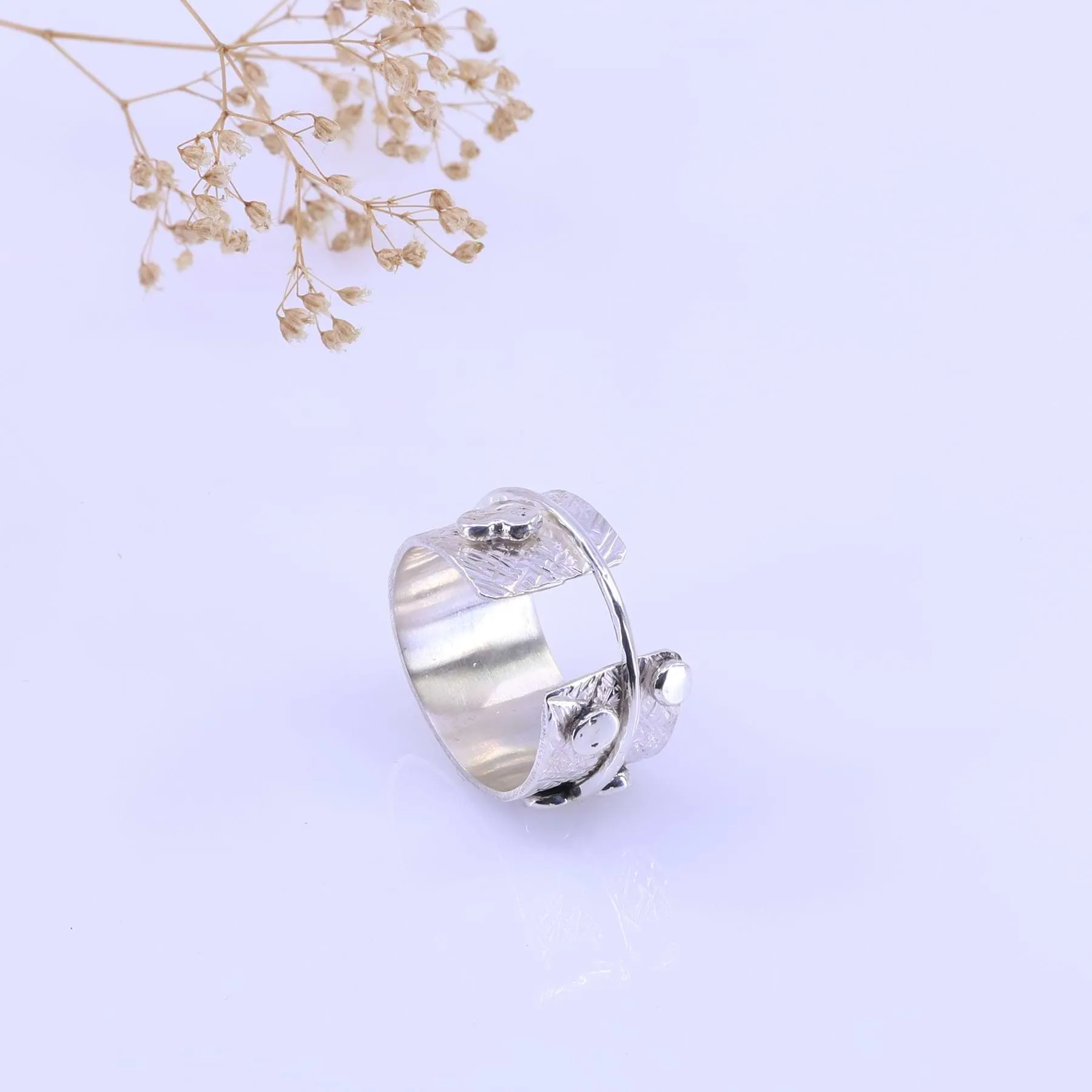 Scribbles and Dots - Wide Band Textured Argentium Silver Ring