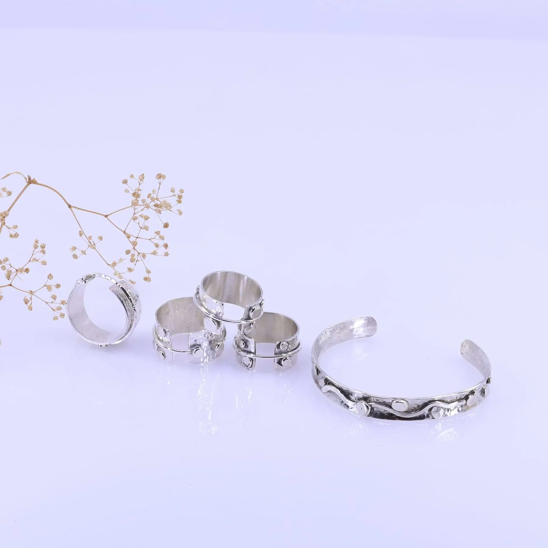 Scribbles and Dots - Wide Band Textured Argentium Silver Ring