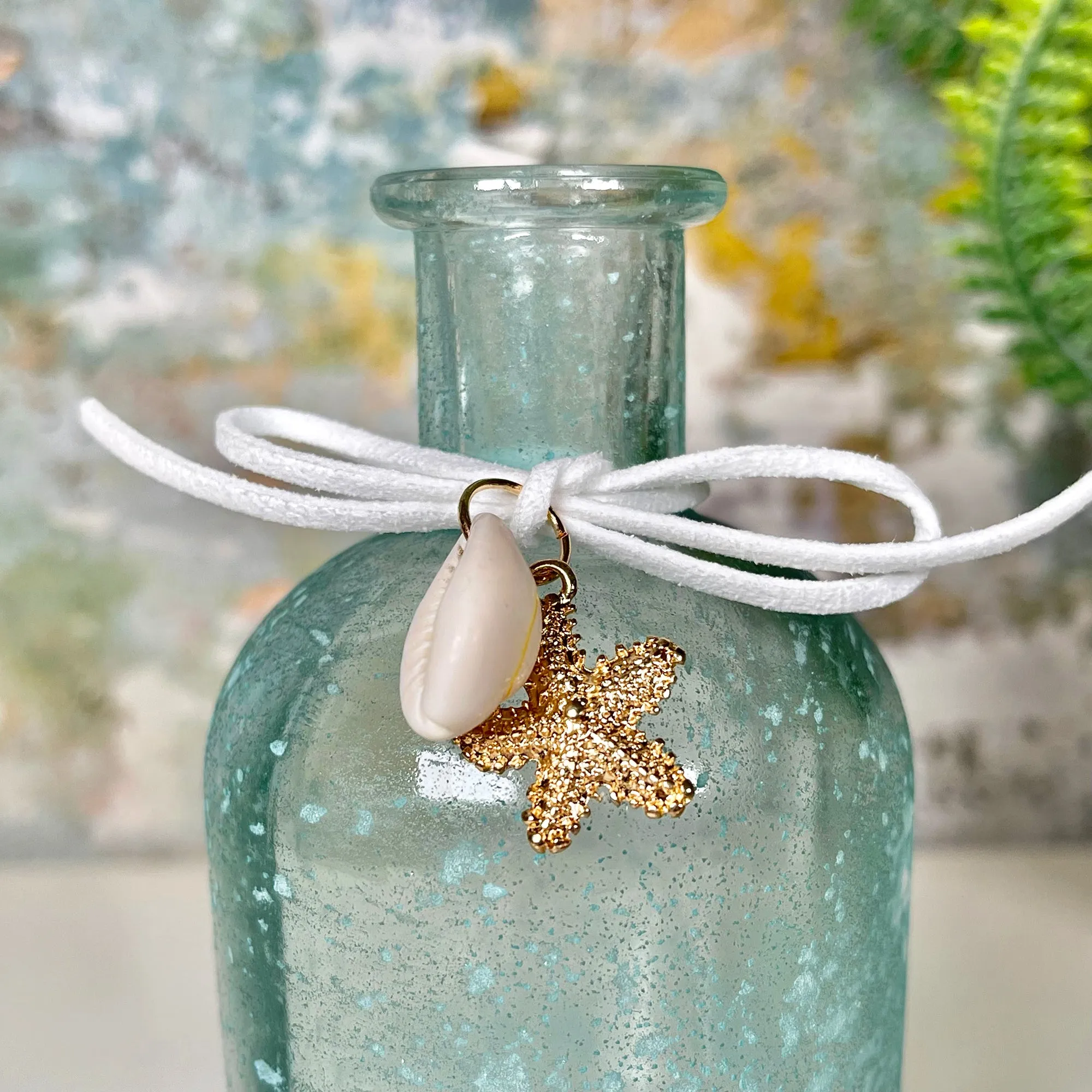 Set Of 3 Blue Glass Vases With Nautical Pendants