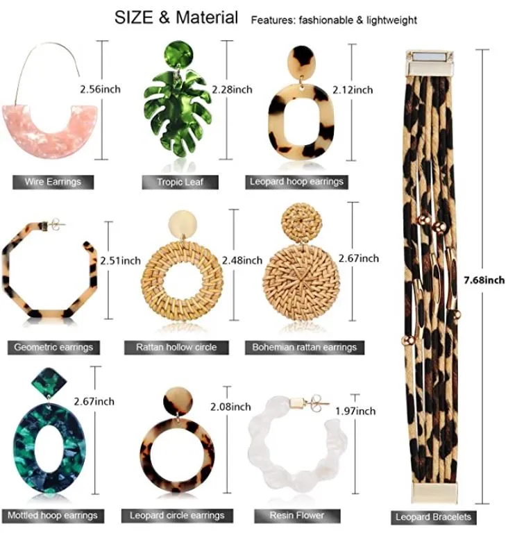 Set of 9 pairs of Various Acrylic Earrings for Women and Girls