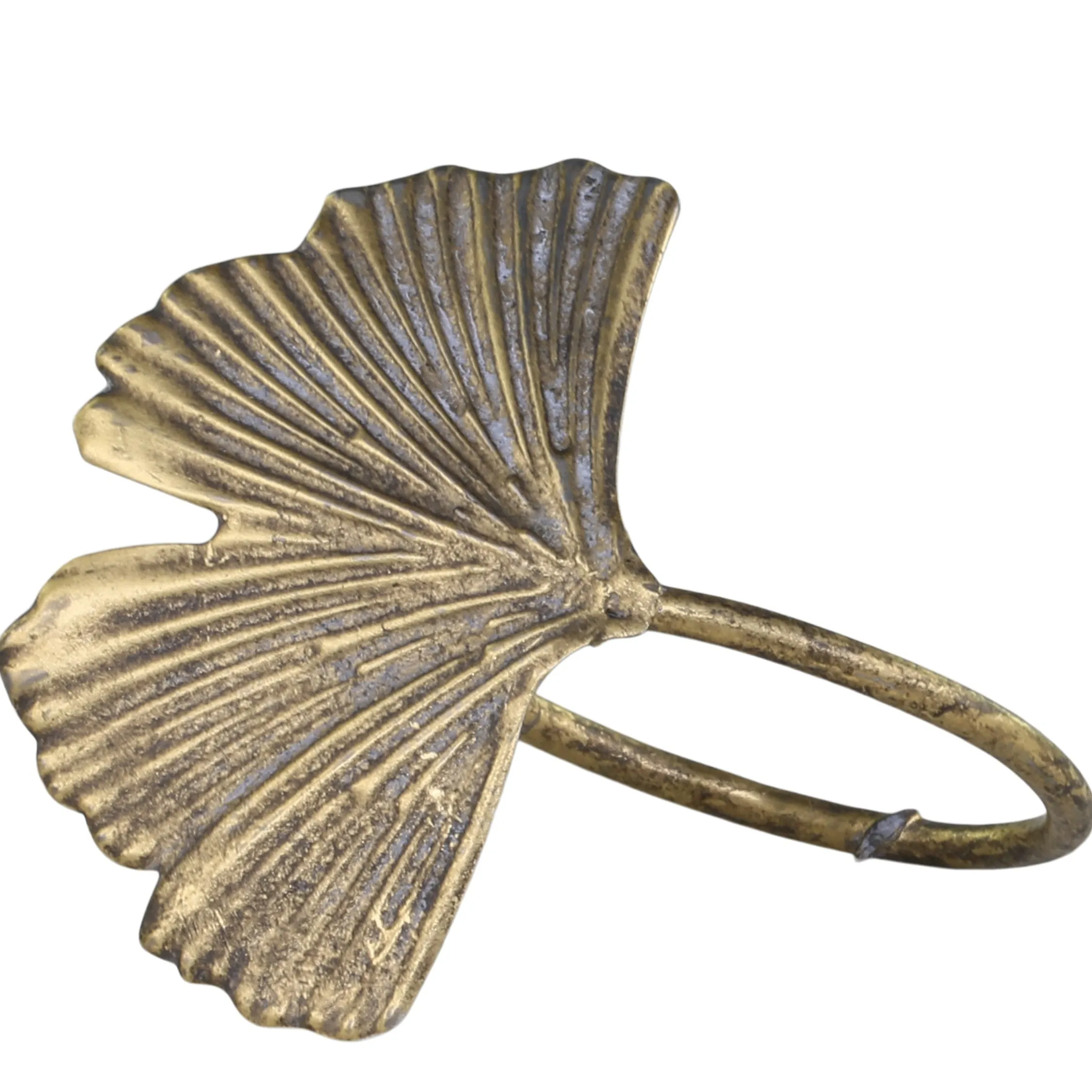 Set of Four Single Ginkgo Leaf Napkin Rings - Antique Brass
