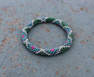 Shiny Green Czech Glass Roll Beads Bracelet