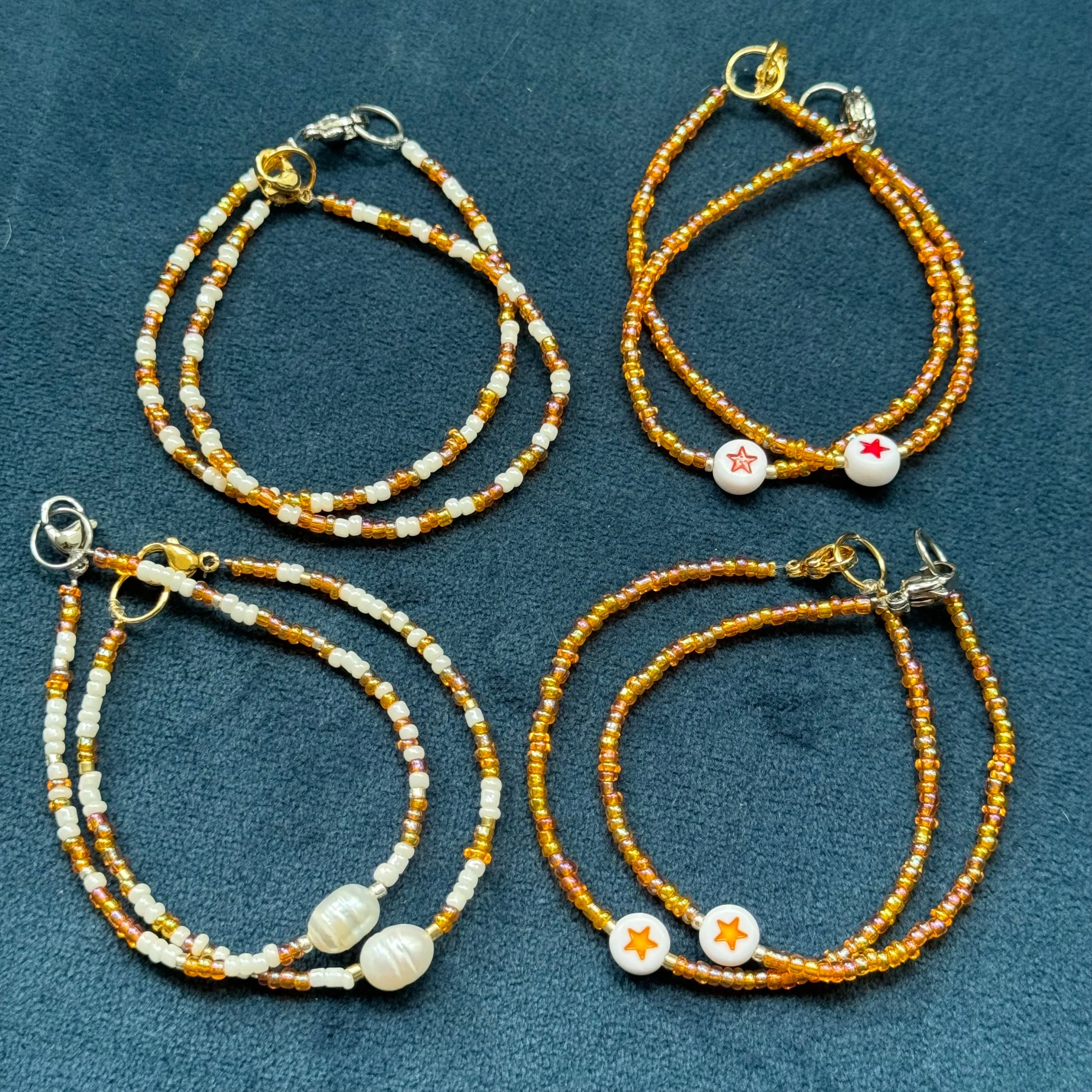 Shiny orange glass bead bracelets