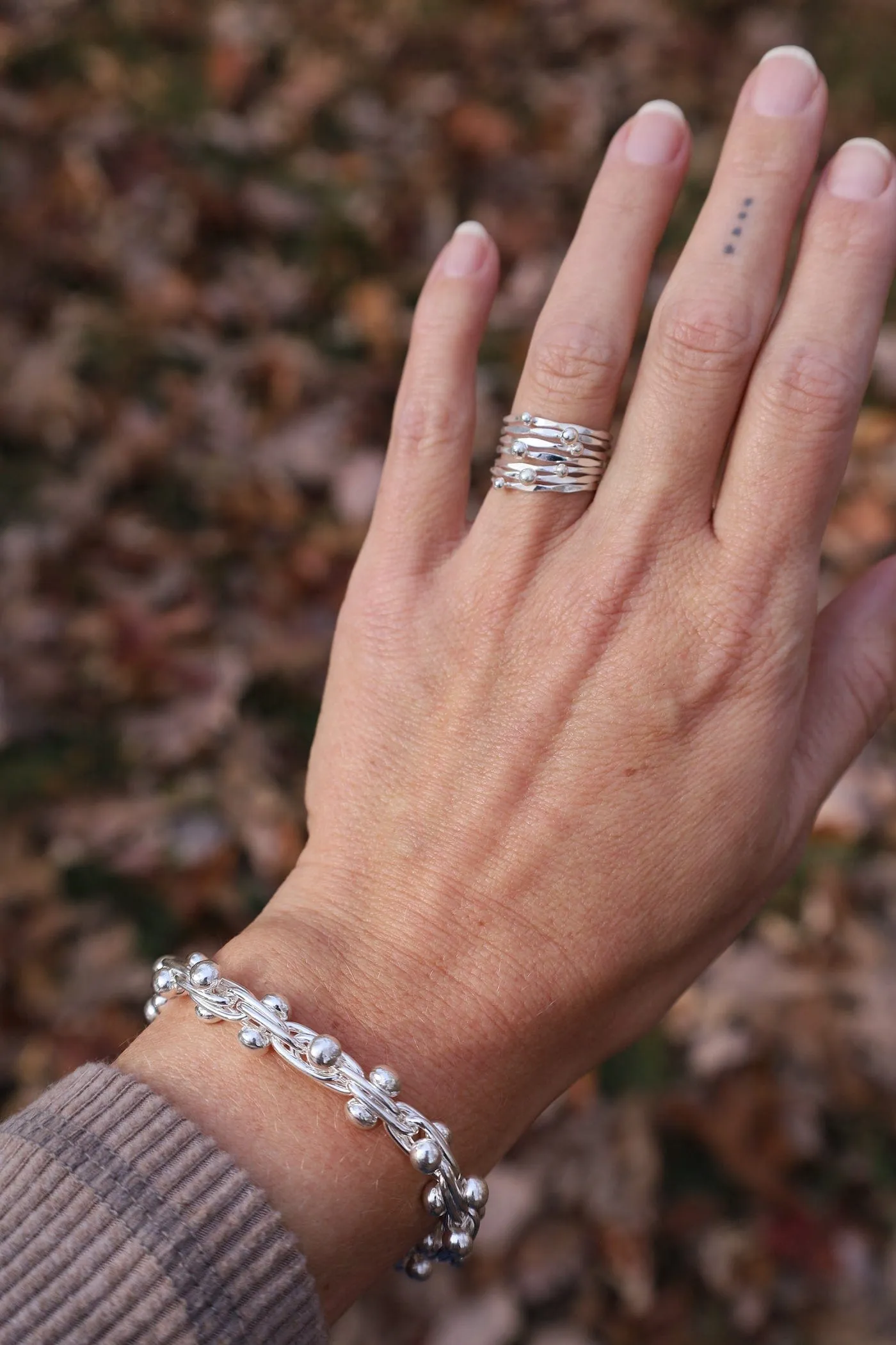 Shiny Sterling Silver Barbell Chain Bracelet