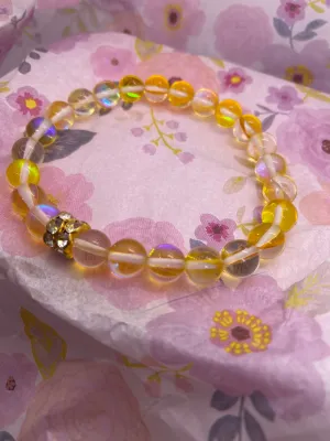 Shiny Yellow Stretch Round Bead Bracelet