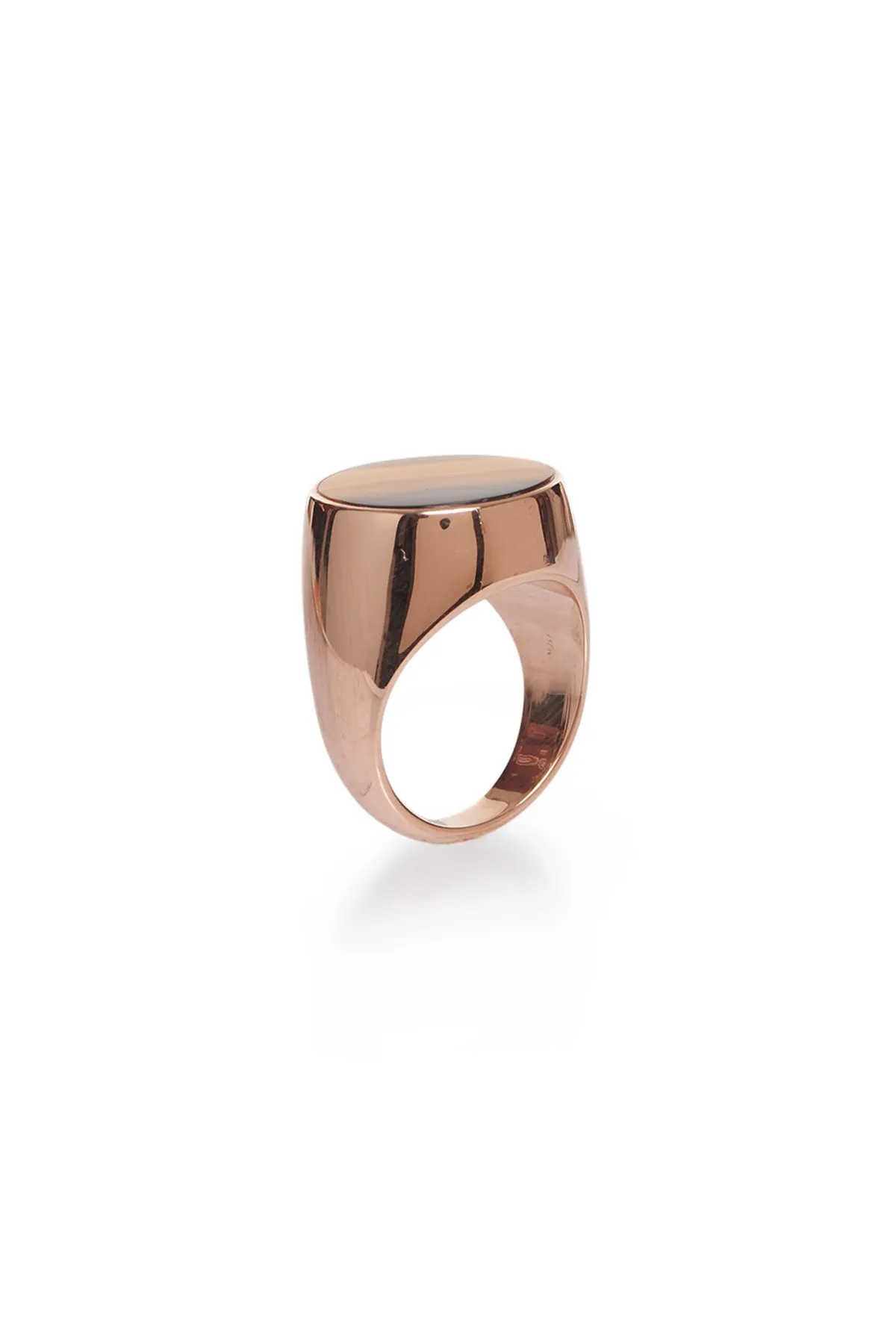 Signet Ring in 18K Rose Gold & Tiger's Eye Stone with Brown Diamond
