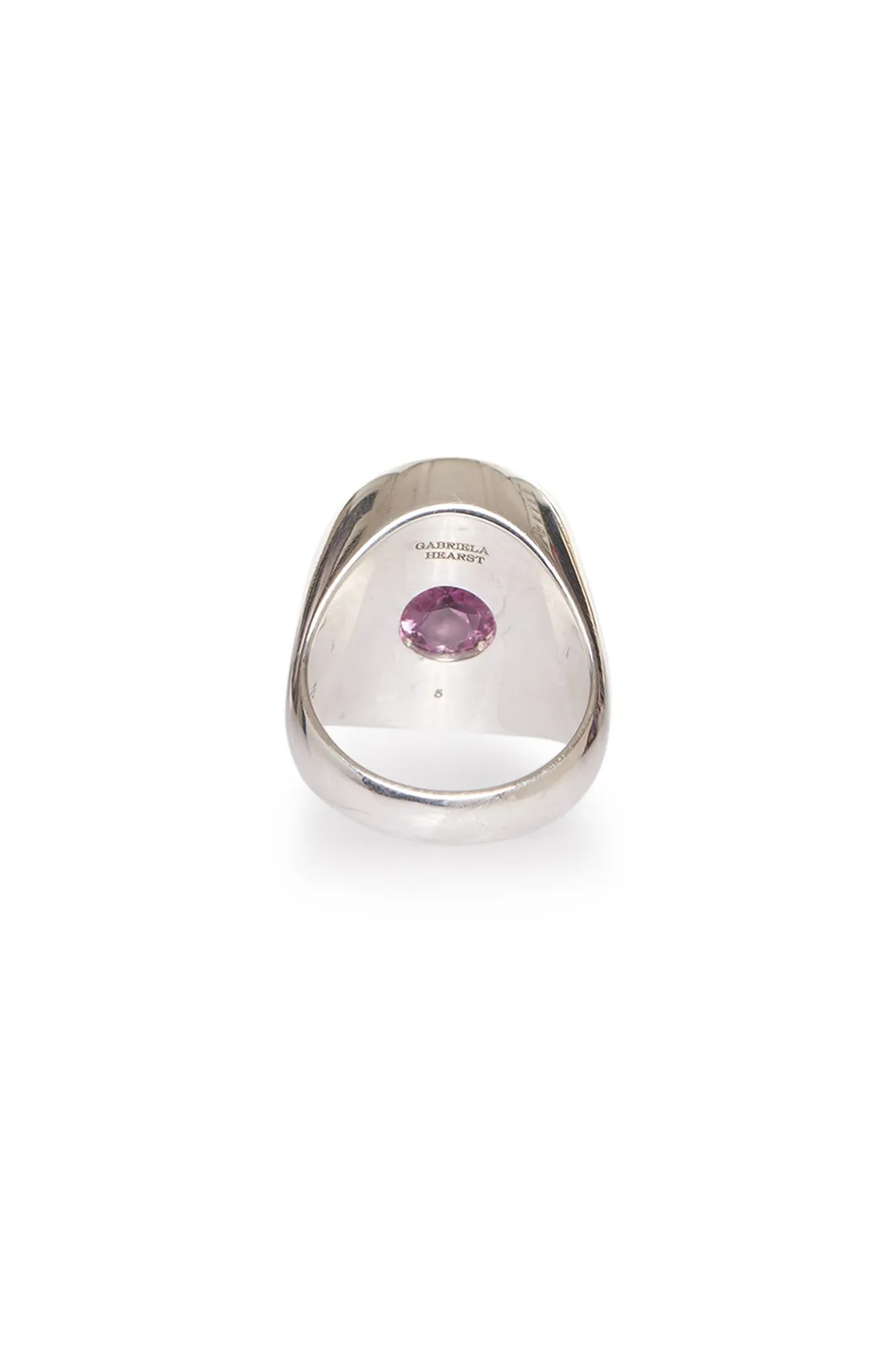 Signet Ring in Sterling Silver & Ocean Jasper Stone with Pink Sapphire