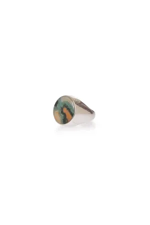 Signet Ring in Sterling Silver & Ocean Jasper Stone with Pink Sapphire
