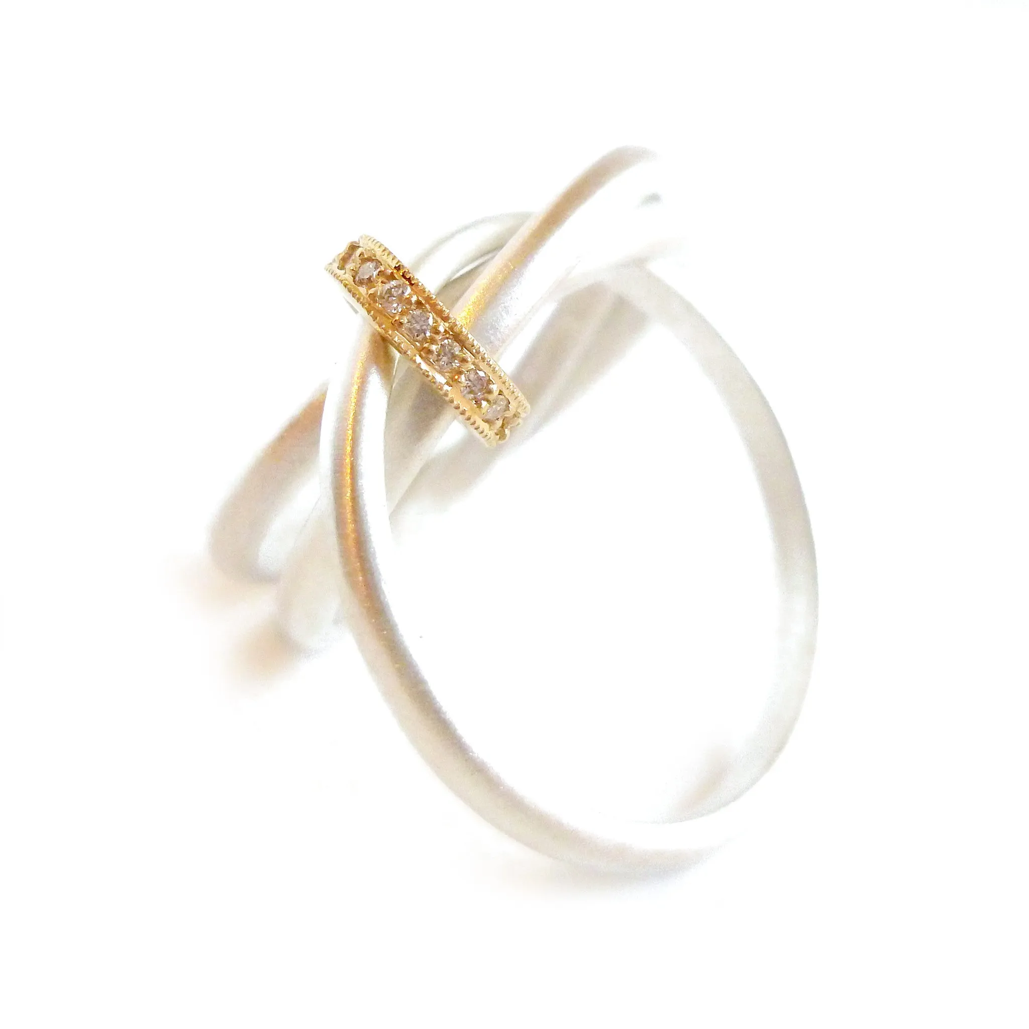 Silver, 18ct gold ring with 9 diamonds