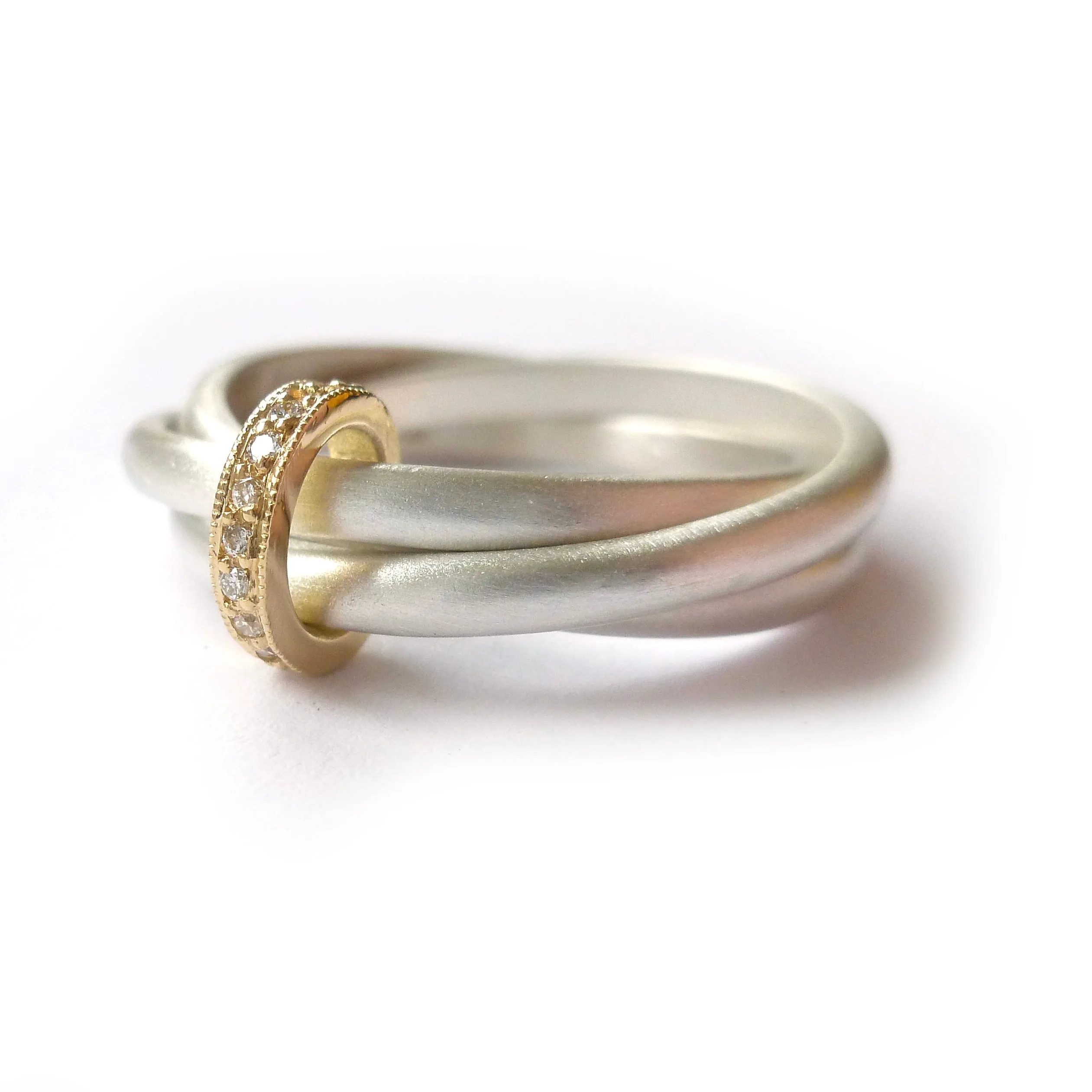 Silver, 18ct gold ring with 9 diamonds