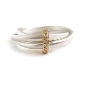 Silver, 18ct gold ring with 9 diamonds