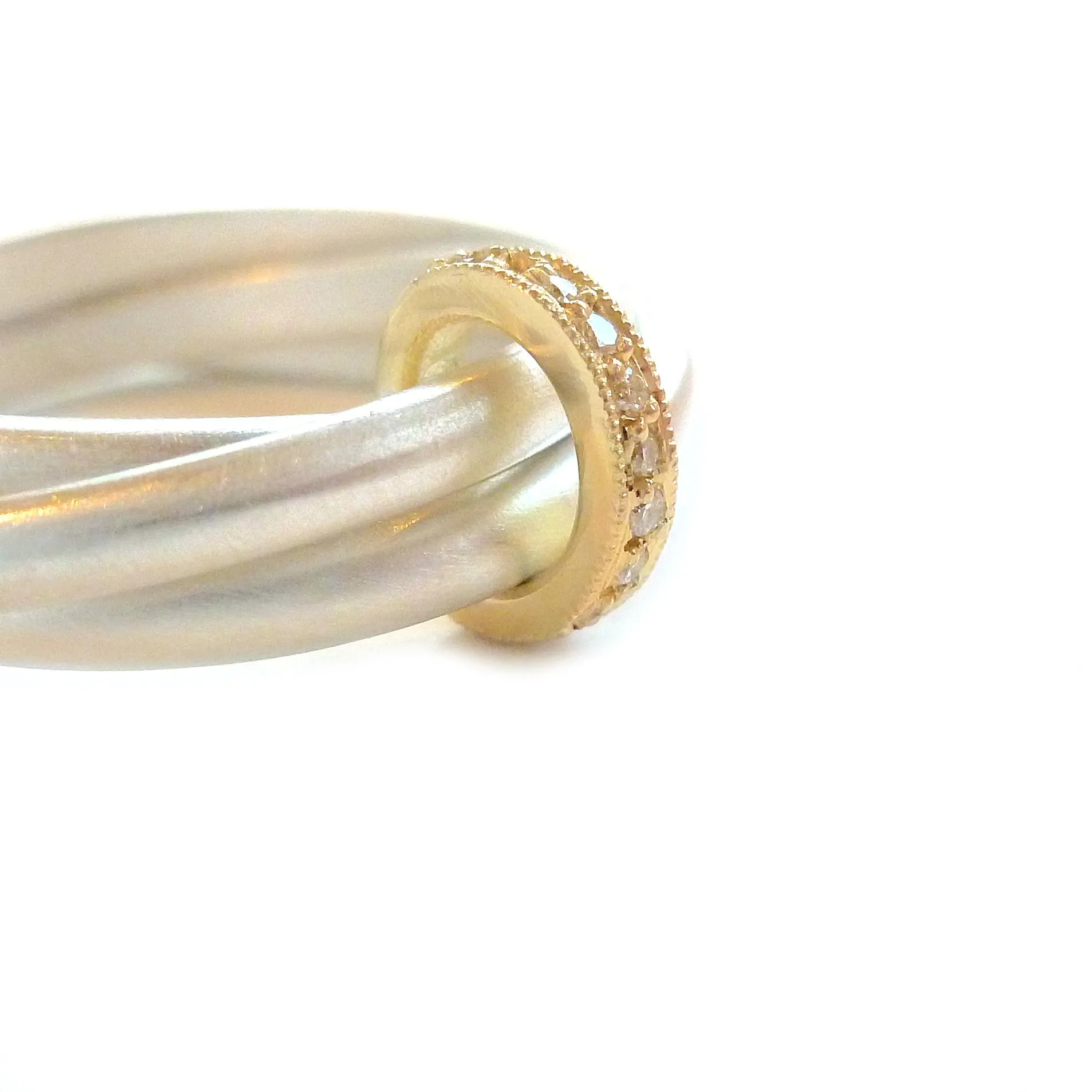 Silver, 18ct gold ring with 9 diamonds