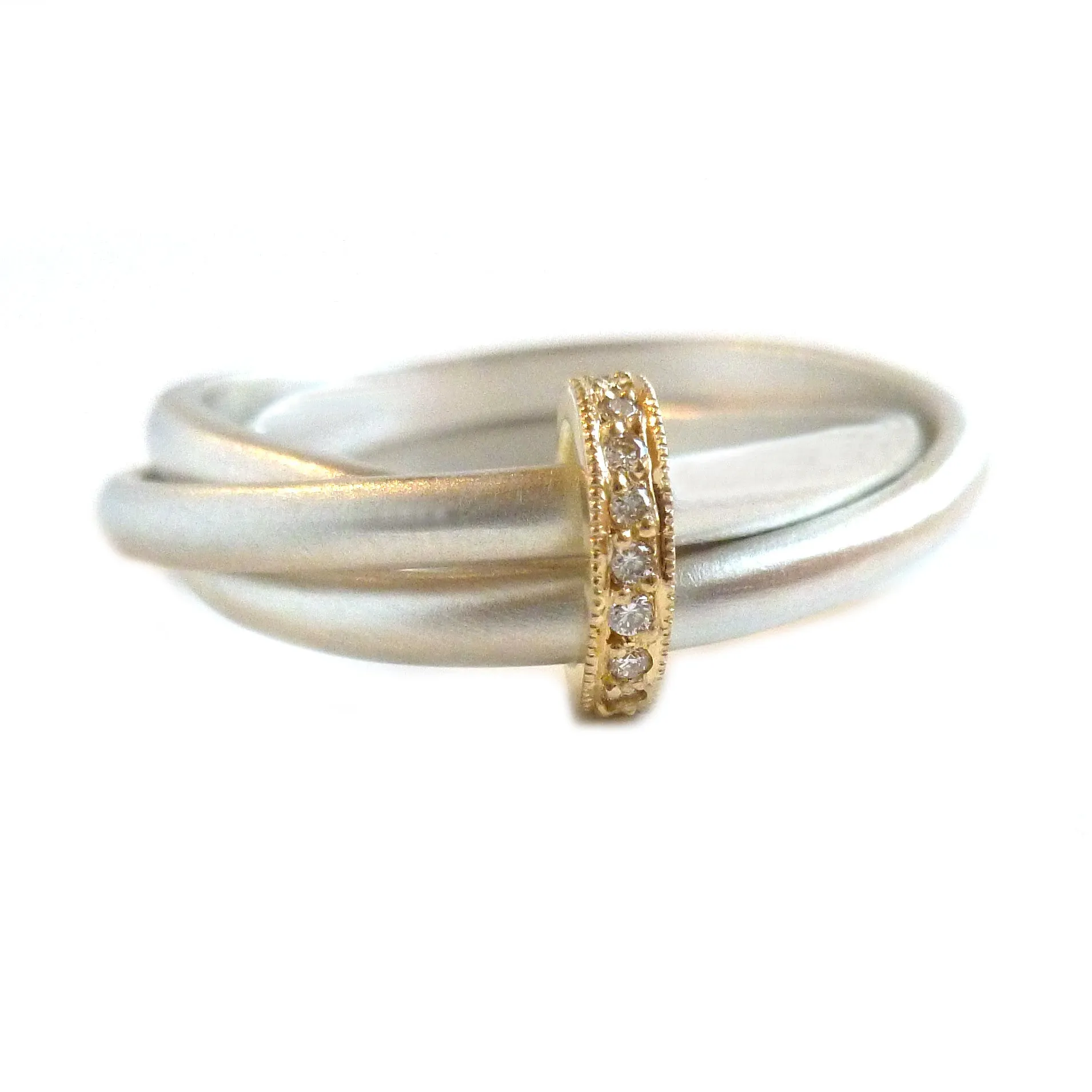 Silver, 18ct gold ring with 9 diamonds