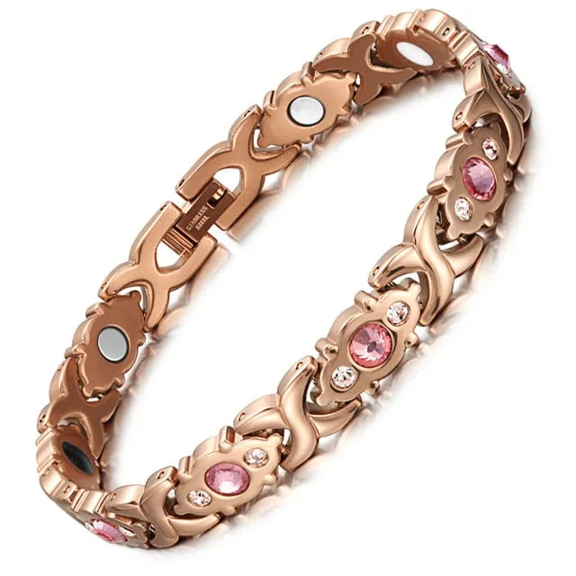 Silver & Pink Magnetic Stainless Steel Bracelet