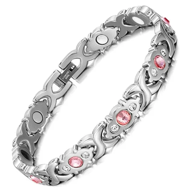 Silver & Pink Magnetic Stainless Steel Bracelet