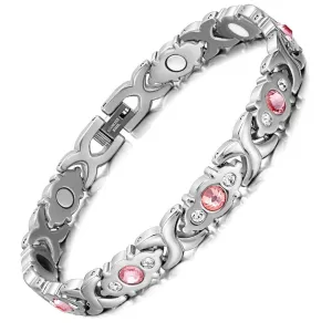 Silver & Pink Magnetic Stainless Steel Bracelet