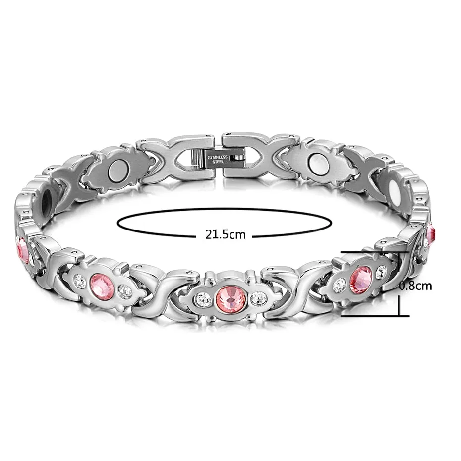 Silver & Pink Magnetic Stainless Steel Bracelet