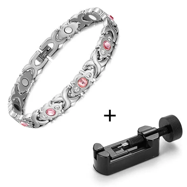 Silver & Pink Magnetic Stainless Steel Bracelet