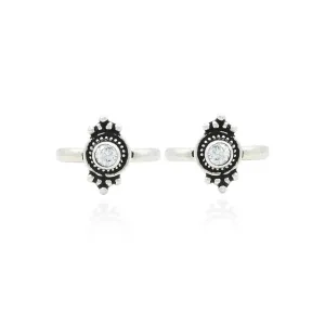 Silver Blossoming White Gem Toe Rings for Women
