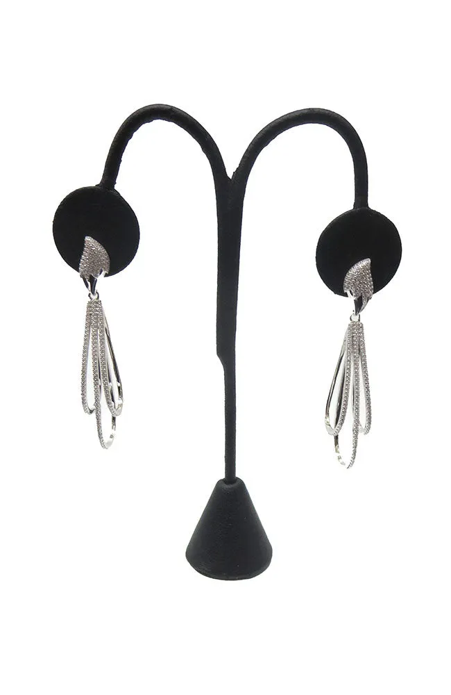 Silver CZ 3 Hoop Strand Earrings
