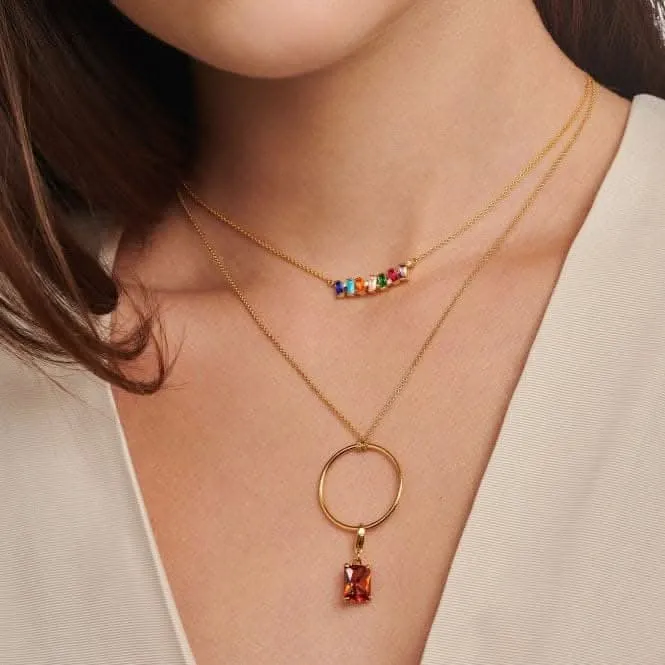 Silver Gold Plated Zirconia Multicoloured Necklace KE2095-488-7-L45V