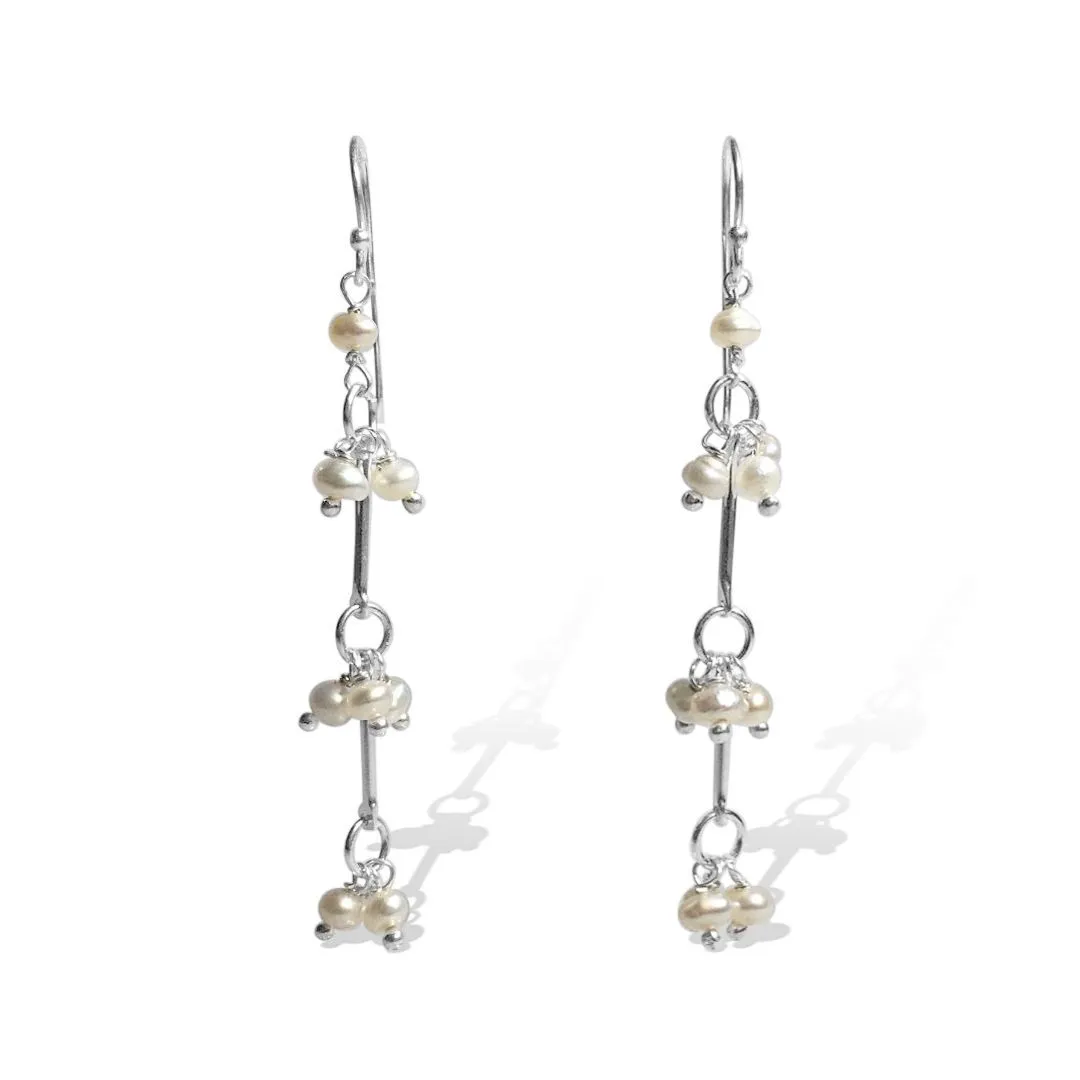Silver Perle Seed Pearl 3 Bar Earrings W/S