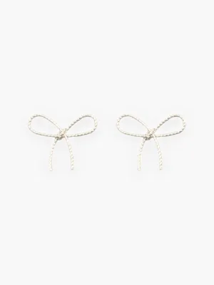 Silver Textured Wire Bow Earrings