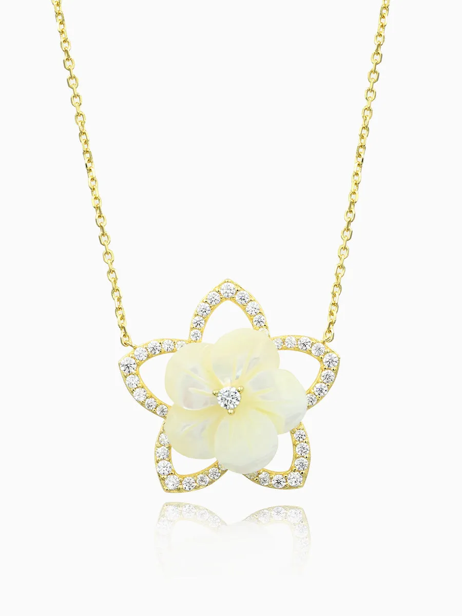 Sparkling Mother of Pearl Floral Pendant Necklace