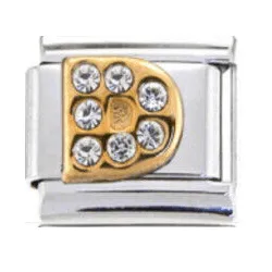 Stainless Steel 9mm Shiny 'Crystal Letter D' Link for Italian Charm Bracelet