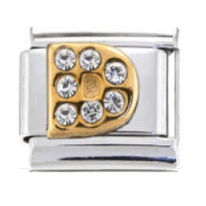 Stainless Steel 9mm Shiny 'Crystal Letter D' Link for Italian Charm Bracelet