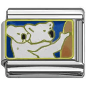 Stainless Steel 9mm Shiny Link with 'White Koala with Baby Koala' for Italian Charm Bracelet