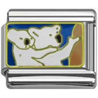 Stainless Steel 9mm Shiny Link with 'White Koala with Baby Koala' for Italian Charm Bracelet