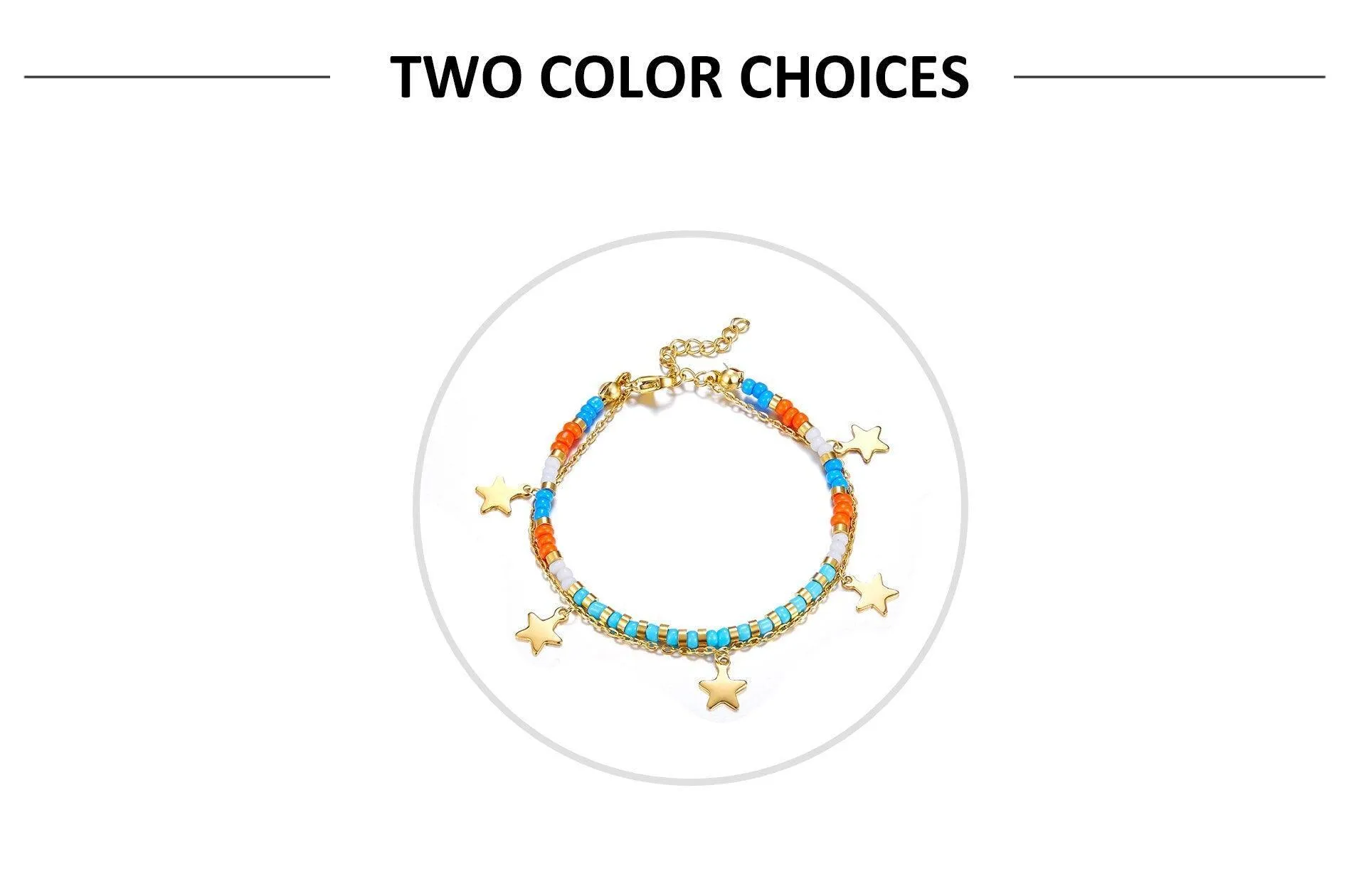Stainless Steel Mixed Color Beaded Charm Bracelets Bangles for Women - Gold Colour Star Pendants Jewellery