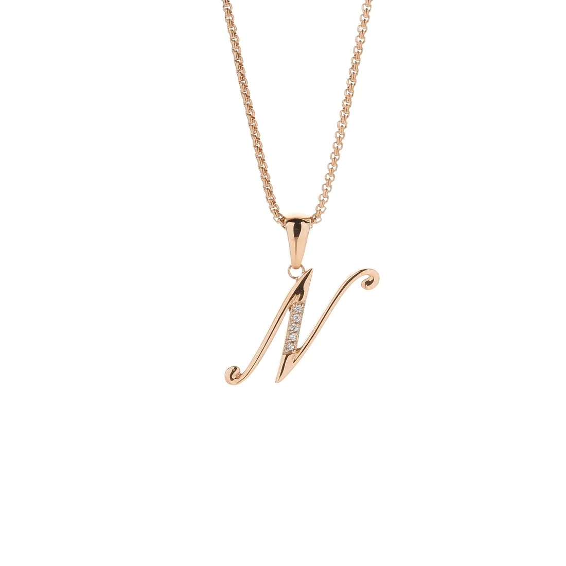 Stainless Steel Rose Crystal Initial Necklace