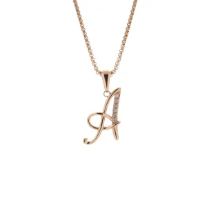 Stainless Steel Rose Crystal Initial Necklace