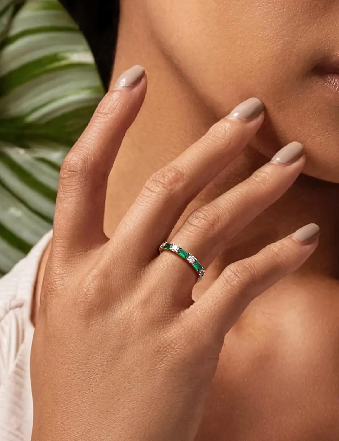 Sterling Silver Birthstone Rings for Women Sapphire/Ruby/Emerald/Aquamarine Wedding Band 3mm Stackable Half Eternity 7 Stone Anniversary Ring Wife Mom Birthday Jewelry Size 6-10