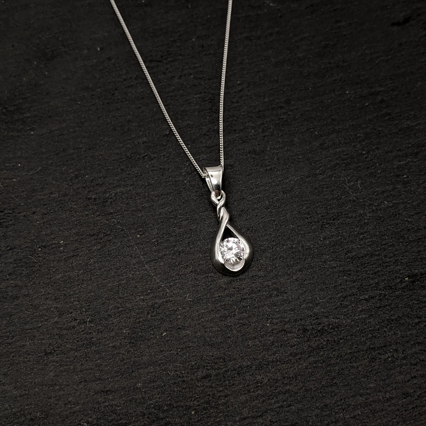 Sterling Silver Cubic Zirconia Infinity Knot Teardrop Pendant Necklace