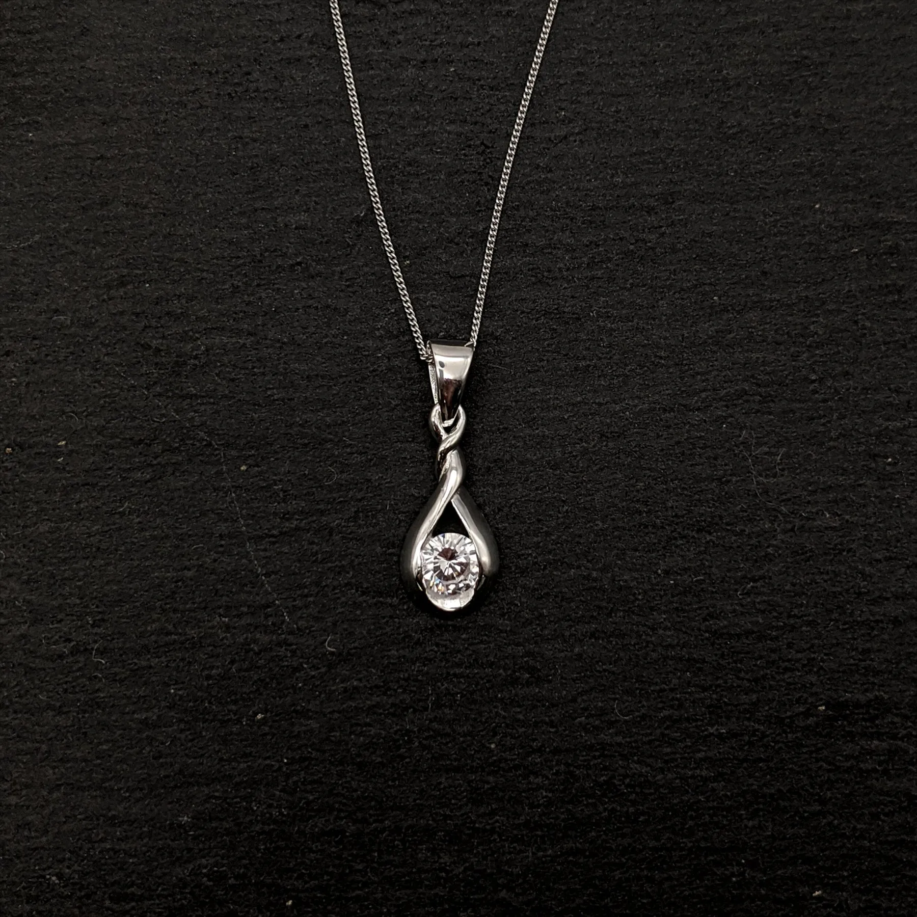 Sterling Silver Cubic Zirconia Infinity Knot Teardrop Pendant Necklace