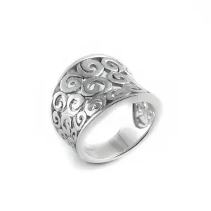 Sterling Silver Cut-Out Spiral Filigree Ring - Wide Concave Band
