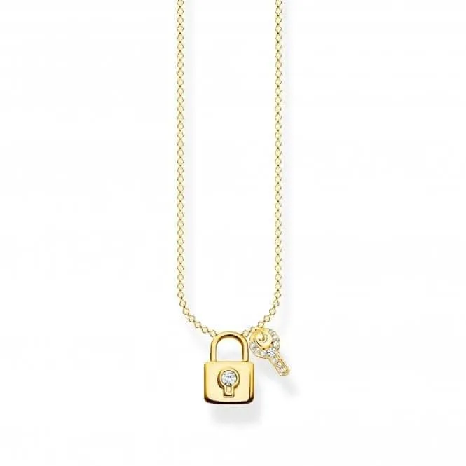 Sterling Silver Gold Plated Padlock Necklace KE2122-414-14-L45V