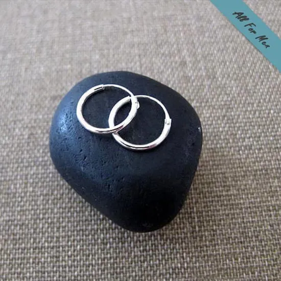Sterling Silver Hoop Earrings 12mm for Men