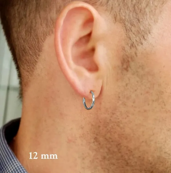 Sterling Silver Hoop Earrings 12mm for Men