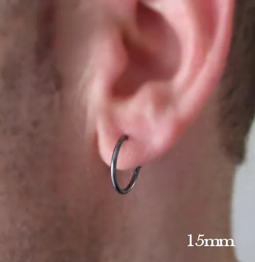 Sterling Silver Hoop Earrings 12mm for Men