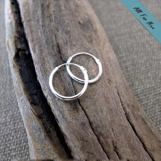 Sterling Silver Hoop Earrings 12mm for Men