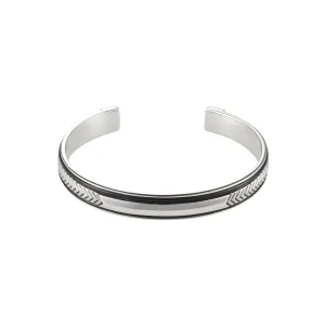 Sterling Silver Leather Trim ID Cuff