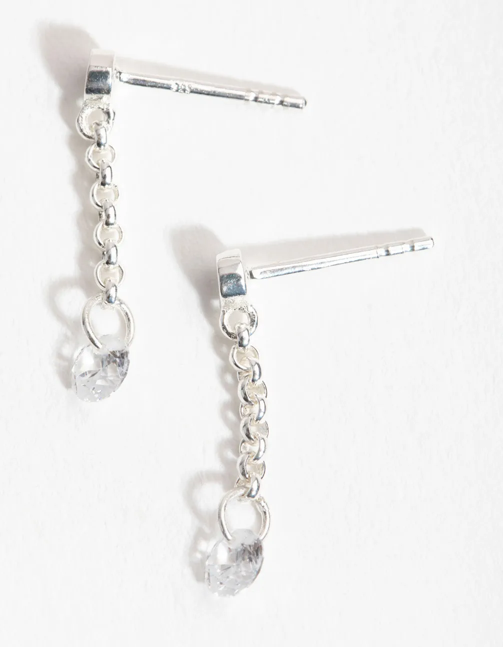 Sterling Silver Mini Cubic Zirconia Chain Drop Earrings